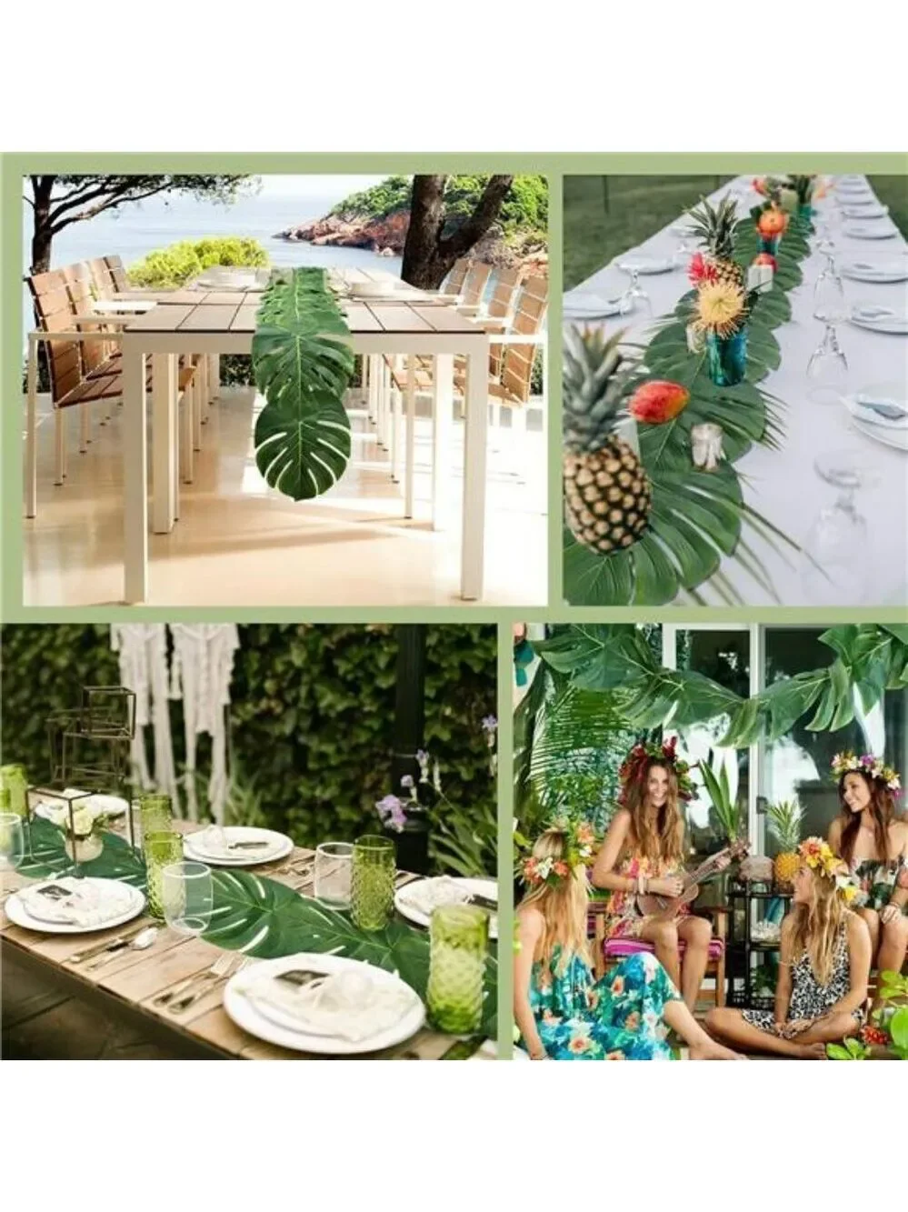 Artificial palm leaves table runner tropical luau jungle wedding party decor 72